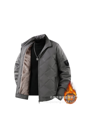 Genç Ve Orta Yaşlı Erkekler İçin Kadife Ve Pamuklu 2025 Yeni Pamuk Dolgulu Ceketler Koyu Gri