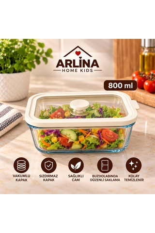 800 Ml Vakumlu Cam Saklama Kabı Krem