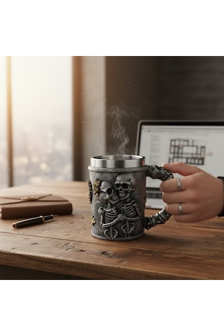 Ejderha Figürlü 3d Tasarım Kupa Paslanmaz Çelik İç Hazneli Dekoratif Mug Diğer
