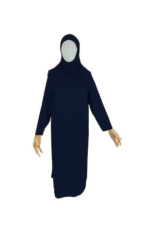 Pratik Tek Parça Organik Kız Çocuk Namaz Elbisesi Lacivert