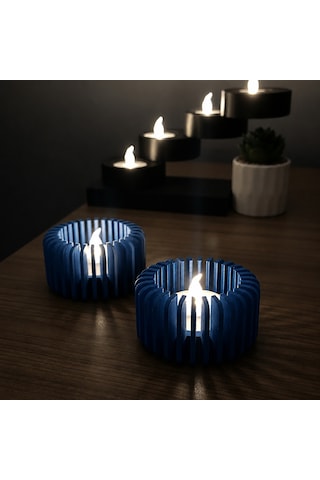 Storeşahin 3d Baskı Modern Çizgili Mumluk - Tealight Mumluk 1 Adet -mavi Shn0720