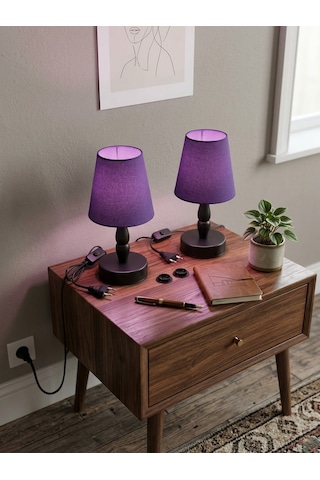 Hak Dekor Aydınlatma Elegant Masa Lambası 2 Li Set Koyu Mor