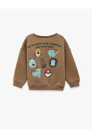 Koton Baskılı Uzun Kollu Bisiklet Yaka Şardonlu Sweatshirt Kahverengi 6wmb10202tk Kahve