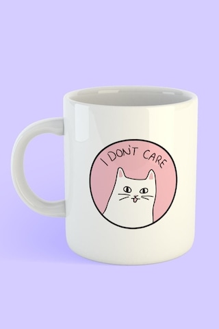 Kedi I Don't Care Detaylı Kupa Beyaz