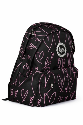 Hype Lisanslı 3 Bölmeli Sırt Çantası - Pembe Kalp Desenli Laptop Gözlü Su İtici Kumaşlı Okul Çantası Siyah - Pembe