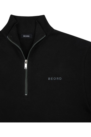 Beord Siyah %100 Pamuk Yarım Fermuarlı Sweatshirt Bzt1-134