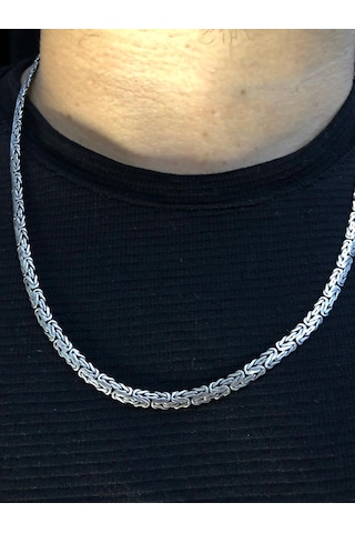 Erkek Gümüş Kolye - 3.5mm Yassı Ezme Kral Model • Işıklı Kutuda • Sevgiliye • Eşe • Babaya Hediye