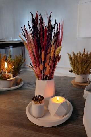 Modern Vazo - Teaighlt Mumluk - Kibritlik Tealight Mum Dahildir Beyaz