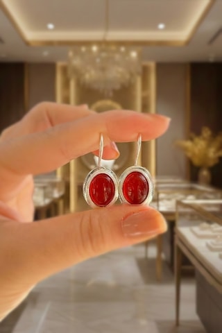 Gümüş Akik Taşlı Sallantılı Küpe Hs4d4 Sarı