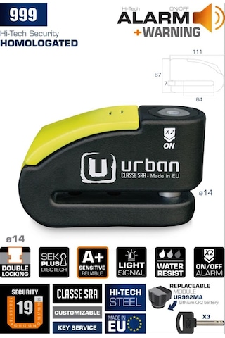 Urban Securıty 999 S.r.a Sınıfı Alarmlı Disk Kilidi 14mm Pim