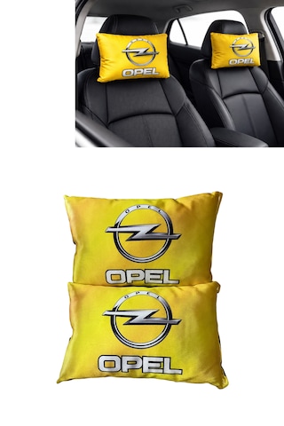 Opel Logolu Sarı Araç Seyahat Boyun Yastığı 2 Li Set Dijital Baskılı Konforlu Sarı