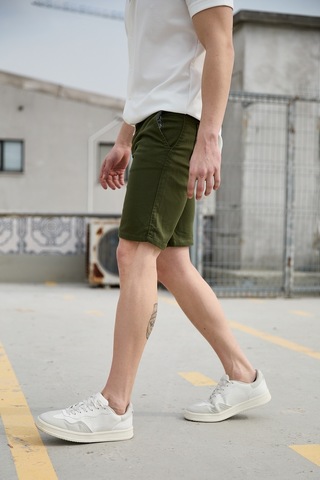 Koyu Yeşil Renk Chino Erkek Şort Koyu Yeşil