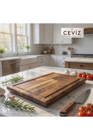 Nfzzstore Masif Ceviz Kesme Tahtası 50x30x4 Cm Ahşap Doğrama Ve Sunum Tahtası Kahverengi