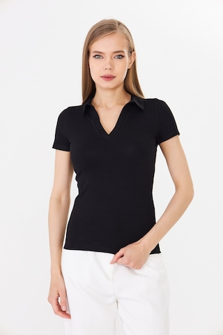 Hdm Kadın Siyah Polo Yaka Fitilli Günlük Bluz - H6038