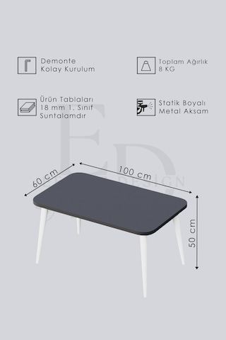 Roma Orta Sehpa Metal Ayaklı , Orta Sehpa , 100 X 60 X 50 Cm Siyah Metal
