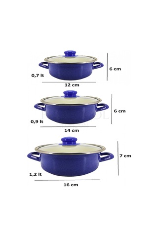 Protocol London 12/14/16 Cm Mini Emaye Tencere Seti - Mavi Renk
