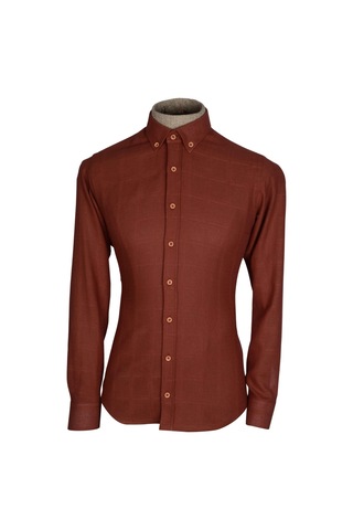 Cengiz İnler Yaka Düğmeli Kare Desen Erkek Slimfit Gömlek 001