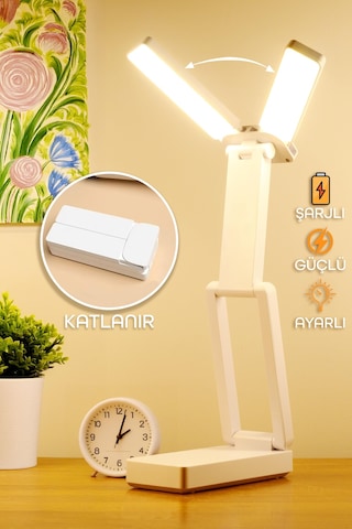 Şarjlı Masa Lambası 3 Renk 40 Led Renk Katlanır Ayarlı Dokunmatik Dimmerli Çalışma Okuma Işığı Pr18