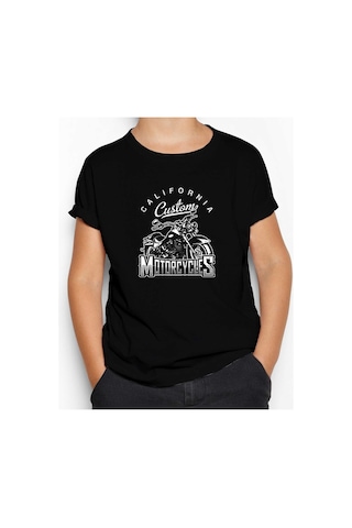 Zepplin Giyim California Custom Motorcycles Siyah Çocuk Tişört Siyah