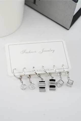Kadın Zirkon Taşlı Sallantılı Kare Figürlü Klipsli 6'lı Küpe Seti Çok Renkli