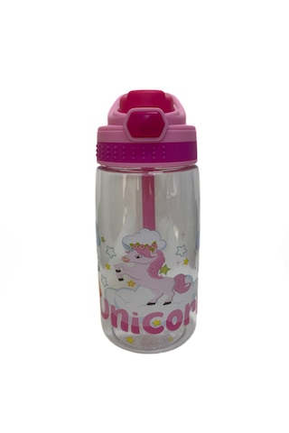 480 Ml Baskılı Çocuk Matarası Kilitli Kapak Ve Taşıma Kulpu Pembe