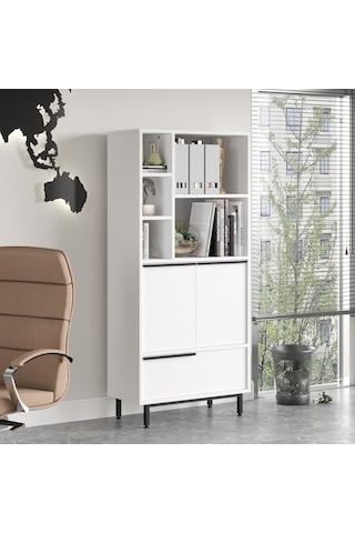 Yurudesign Ocean Ofis Klasör Dolabı Kitaplık 3 Kapaklı Metal Ayaklı Beyaz On9b-w Beyaz