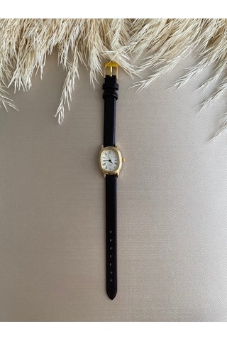 Esrada Quartz Retro Minimal Vintage Deri Kordon Kadın Kol Saati Gold