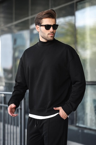 Madmext Siyah Yarım Balıkçı Yaka Erkek Basic Sweatshirt E7158 Siyah