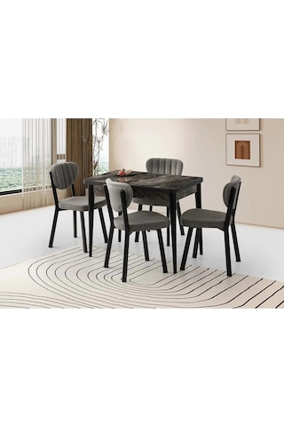 Mobilgen Sadece Masa Siyah Mermer 65+65 Gonca Açılabilir Masa Siyah Mermer