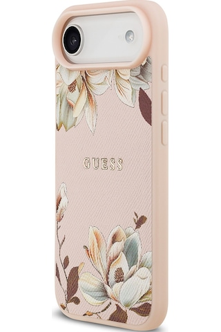 Apple Uyumlu iPhone 17 Air Kılıf Guess Lisanslı M-safeli Taneli Çiçek Tasarımlı Metal Yazı Logolu Pembe Pembe