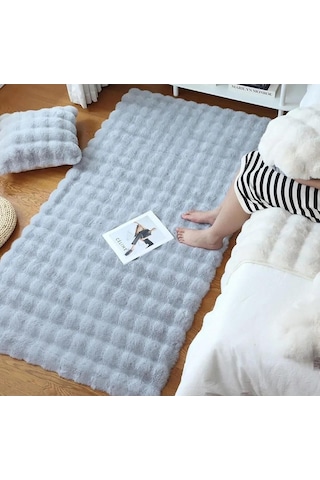 Saraz Halı Puffy Bubble Tavşan Tüyü Kaymaz Makinede Yıkanabilir Salon Koridor Mutfak Halı Gri