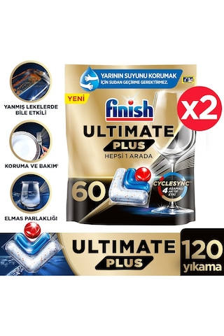 Finish Ultimate Plus 60x2 120 Adet Tablet + Fairy Limon 650 Ml Bulaşık Deterjanı Avantajlı Set