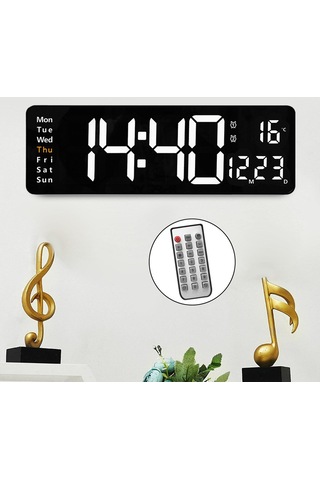 Suntek Ev İçin Uzaktan Kumandalı USB Tarih Hafta Sıcaklık Göstergeli Dijital Duvar Saati Siyah