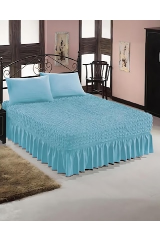 StarMall Bürümcük Etekli Çarşaf Yatak Örtüsü Lastikli 1 Adet Turkuaz