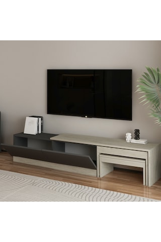 Nest Tv Sehpası Modern Tasarım,2 Kapaklı Depolama Ve İkili Zigon Sehpa İle Fonksiyonel Mobilya Traverten