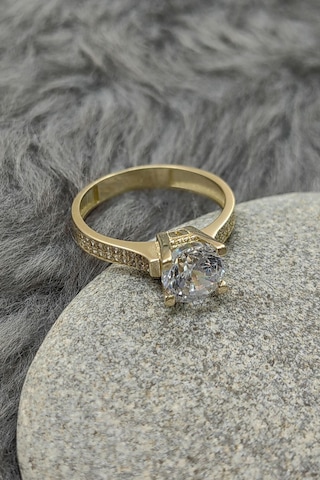 Chavin 1,25 Carat Tek Taş 2,5 Gr. Sarı Altın Yüzük Du34