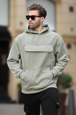 Madmext Çağla Yeşili Kapüşonlu Kapaklı Cep Detaylı Polar Erkek Sweatshirt 7097 Yeşil