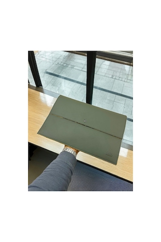 Ledcase 13.3-14 Inch Bilgisayar Evrak Çantası Haki Yeşil Deri+ Camel Velboa 36x24cm Yeşi Turuncu Yeşi Turuncu