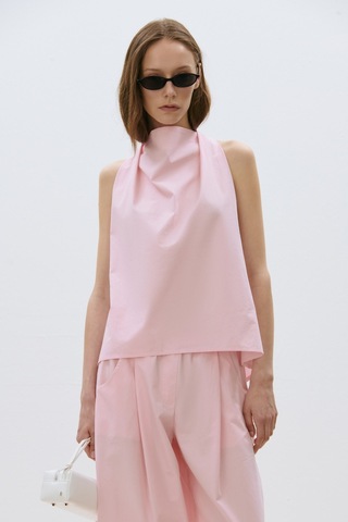 Suud Collection Pembe Marty Halter Yaka Poplin Bluz