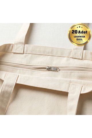 Logonuza Özel 20 Adet Fermuarlı Ham Bez Çanta 35x40cm Promosyon Logo Baskılı Ham Bez Çanta Ham Renk
