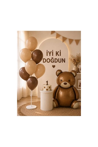 Saremset Retro Ayıcık Folyo Balonlu Doğum Günü Parti Seti-standlı Kahverengi Ve Latte Balon İle Teddy Bear Konsepti Tüm Yaşlar