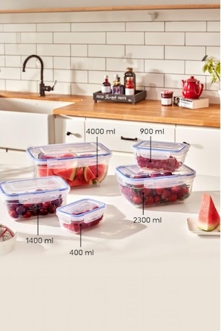 Dikdörtgen 5 Parça Contalı Vakumlu Sızdırmaz Hava Almaz Saklama Kabı Seti 4000/2300/1400/900/400 Ml Diğer