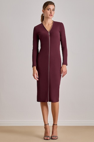 Midi Bordo Kaşkorse Elbise Bordo