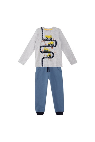 Denokids Erkek Çocuk Kışlık İnşaat Araçları Desenli Mavi Uzun Kollu 2 Parça T-Shirt Pantolon Takımı 2-8 Yaş