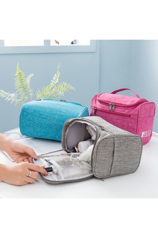 Geeksen Katı Kationik Oxford Kumaş Seyahat Çantası - Asma Kancalı, Büyük Kapasiteli, Makyaj & Tuvalet Malzemeleri Organizerı Pembe Gül Kırmızı