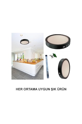 Cata Ct-5235 18w 6400k S. Üstü Led Beyaz Işık Armatür Yuvarlak Siyah Metal Kasa Çok Renkli