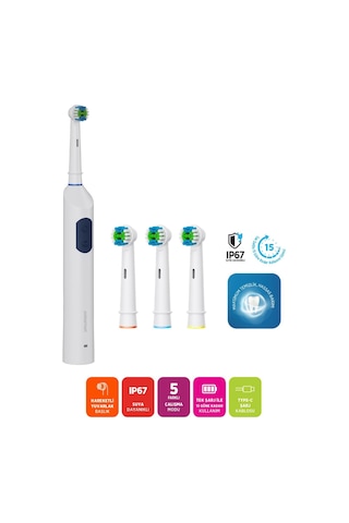 Polosmart Psc82 Şarjlı 5 Modlu Ip67 Suya Dayanıklı Diş Fırçası Navy Şarjlı