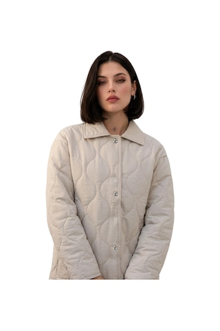 Kadın Desenli Çıtçıtlı Çift Cepli Oversize Kapitone Ceket-391 Taş