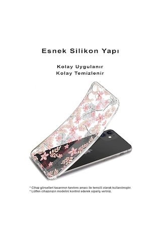 Realme C55 Uyumlu Kamera Korumalı Floral Kırmızı Tasarımlı Şeffaf Silikon Kılıf