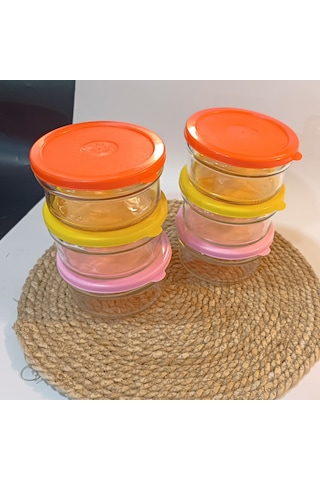 Kahvaltılık Reçellik Çerezlik Renkli Kapaklı Kalın Cam Kase Saklama Kabı 12'li Renkli